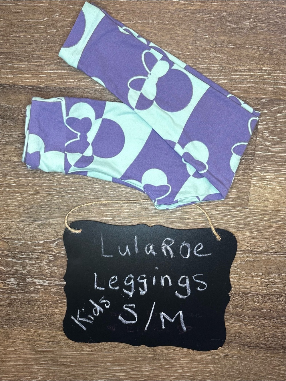 LuLaRoe Kids Purple & Mint Leggings with Minnie Mouse Silhouette